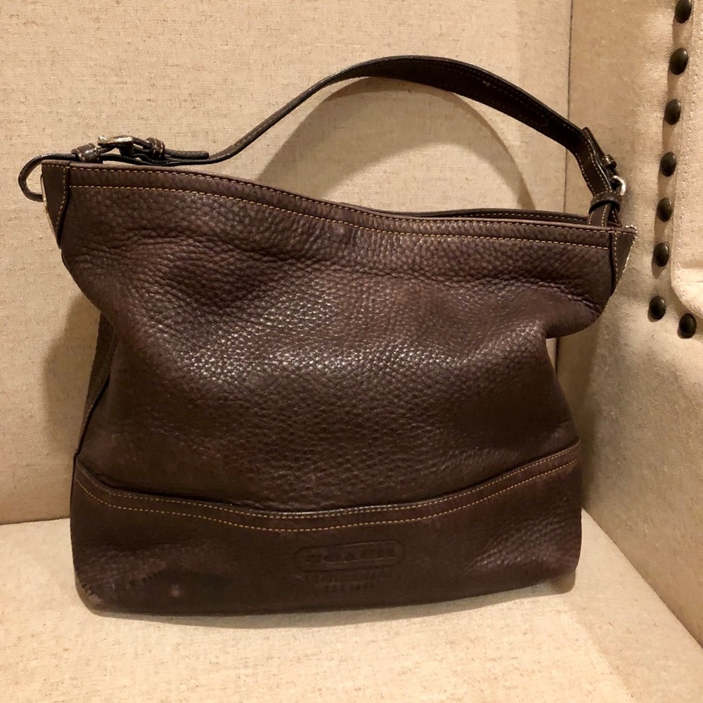 COACH 5715 Dark Brown Pebbled Leather Hobo Bucket